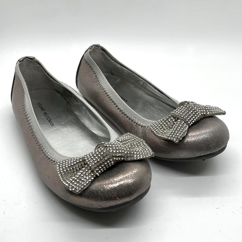 Stuart Weitzman Fannie Glitz Flats Pewter Bows Flats